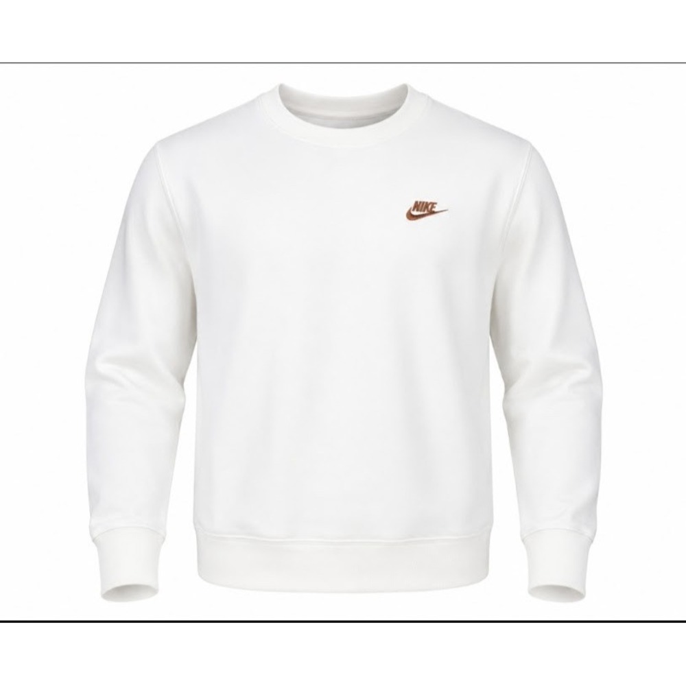 Nike Mens Sportswear Club Fleece Crewneck Sweatshirt White Bronze Logo Small